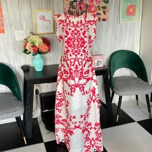 Women’s Juniors Sleeveless Maxi Dress white with red and Lt. pink design XS